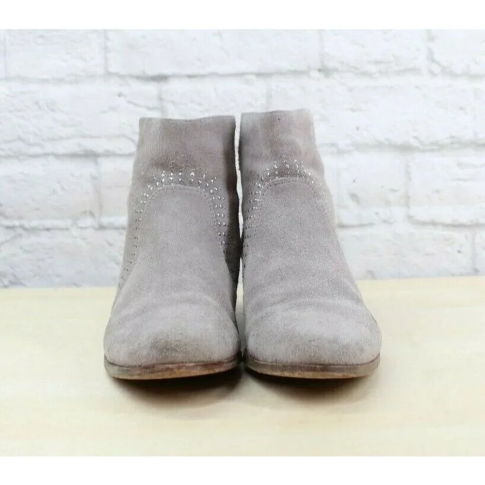 Joie Lucy Gray Suede Silver Stud Back Zip Wooden Heel Ankle Boots US 6 - Picture 4 of 9